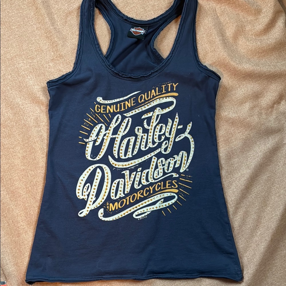 Harley-Davidson Women's Navy Tank Top Racerback Embellished Bling Size Small